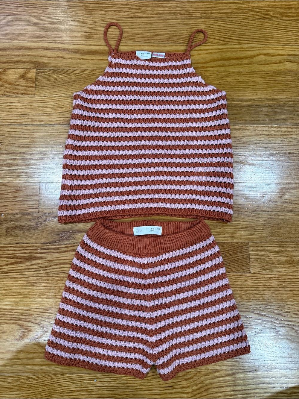 Zara Striped Knit Tank & Shorts Set - Rust and Pink